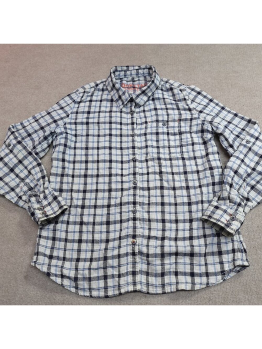 Dovetail Workwear Shirt Medium Blue Lined Tab Sleeves Plaid